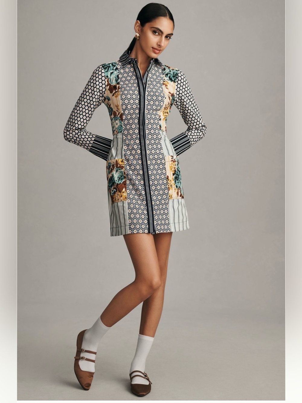 Anthropologie long sleeve floral shirt dresse